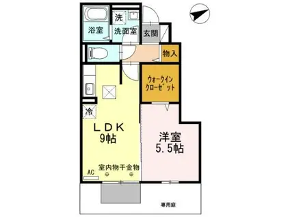 ウエストサイドスクエア(1LDK/1階)の間取り写真