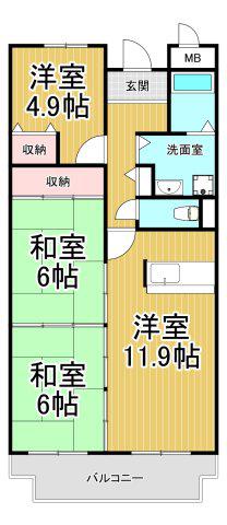 インペリアル樋の口(3LDK/4階)の間取り写真