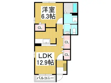 ブライト・ヒルサイドIV(1LDK/1階)の間取り写真