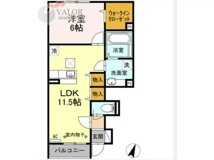 ボンジュール相模大野A(1LDK/1階)の間取り写真