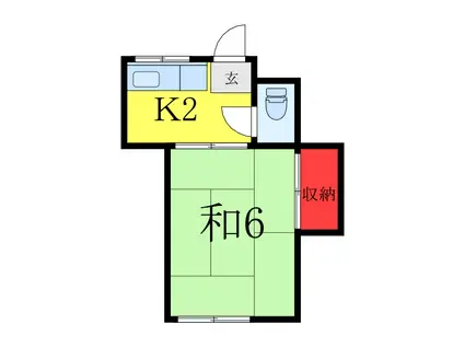 高塚荘(1K/2階)の間取り写真