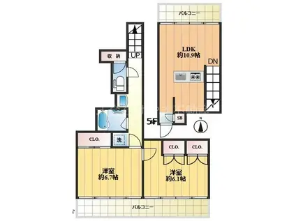 都営三田線 蓮根駅 徒歩3分 5階建 築11年(2LDK/3階)の間取り写真