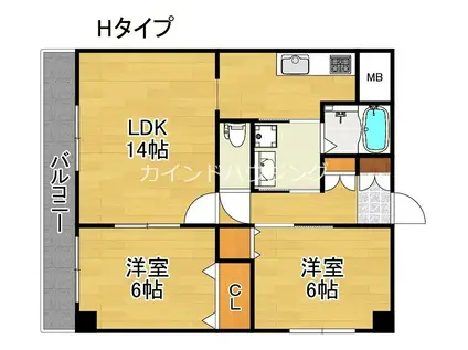 ラシーヌ御崎(2LDK/6階)の間取り写真