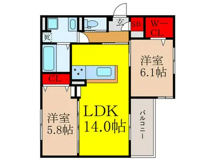 D-RESIDENCE下田部B(2LDK/2階)の間取り写真