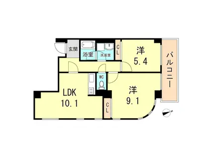 ウィステリア神戸湊川(2LDK/2階)の間取り写真