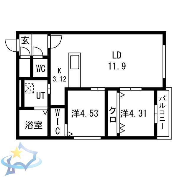 AYA 23(2LDK/1階)の間取り写真