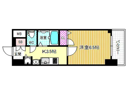 ライジングコート梅田サンライズ(1K/2階)の間取り写真