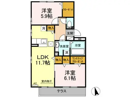 D-ROOMOMODAKA B棟(2LDK/1階)の間取り写真