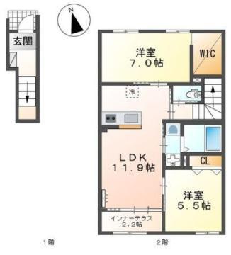 ハレカピリナ新涯(2LDK/2階)の間取り写真