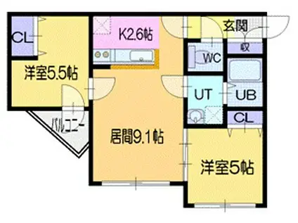 アメニティ・A1(2LDK/4階)の間取り写真
