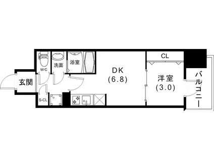 ソルテラス神戸栄町通(1DK/7階)の間取り写真