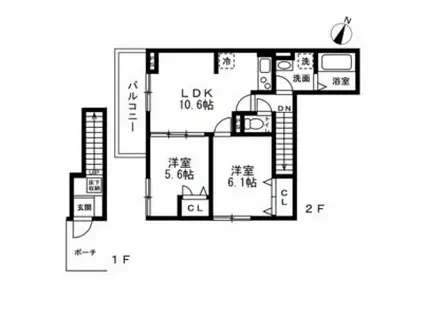 練馬区北町1丁目(2LDK/2階)の間取り写真
