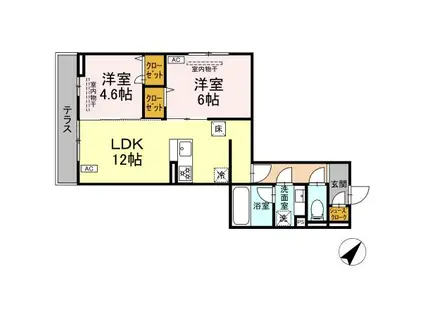 リエージュ(2LDK/1階)の間取り写真