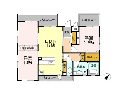 ルシェロ新都心(2LDK/1階)の間取り写真