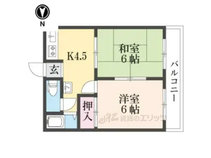 コーポ津川(2K/3階)の間取り写真