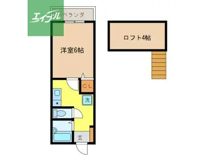 ウッドハイム(1K/2階)の間取り写真