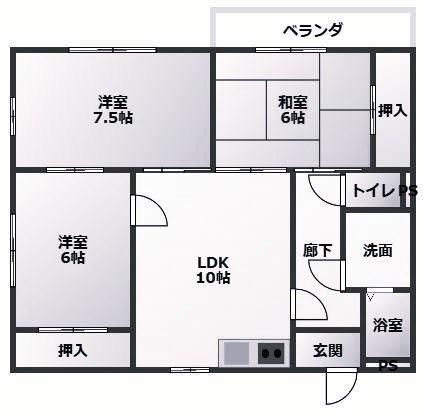 ハイツ旭が丘(3LDK/3階)の間取り写真