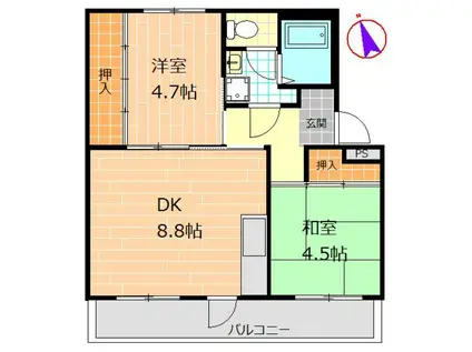 二反田ハイツ(2DK/2階)の間取り写真