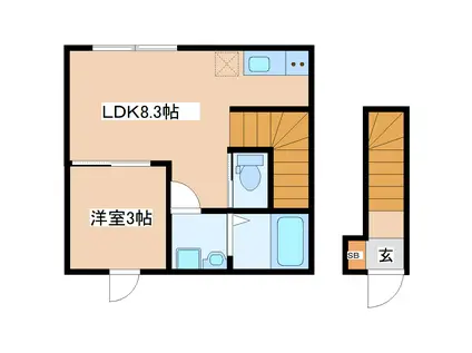 シャンテ連坊 B(1LDK/2階)の間取り写真