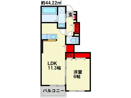 レジデンス木屋瀬 B(1LDK/1階)の間取り写真