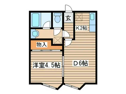 ヴェルジュII(1DK/2階)の間取り写真