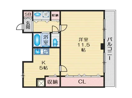 ハイムタケダT8(1DK/6階)の間取り写真