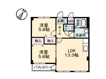 クレール南昭和(2LDK/3階)の間取り写真
