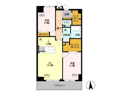  ロイヤルパークスシーサー西新井(2LDK/2階)の間取り写真