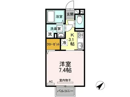 カレッジタウン E・F棟 E棟(1K/1階)の間取り写真