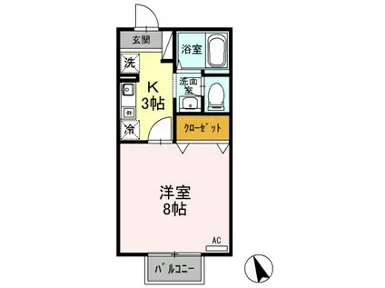 アメニティーハウス(1K/1階)の間取り写真