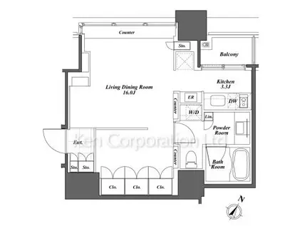 パークアクシス青山一丁目タワー(ワンルーム/17階)の間取り写真