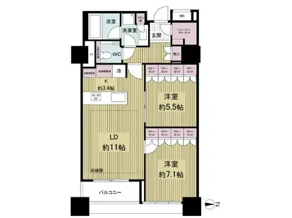 ザ 湾岸タワー レックスガーデン(2LDK/20階)の間取り写真