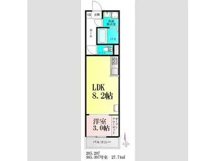BAU美田園(1LDK/2階)の間取り写真