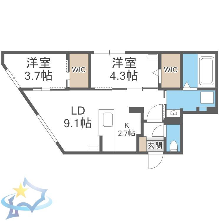 ラグランジュ円山(2LDK/3階)の間取り写真