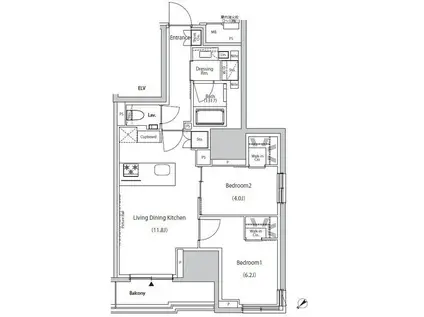 ザ・パークハビオ市ヶ谷ウエスト(2LDK/3階)の間取り写真