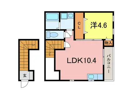 水の森ST弘法(1LDK/2階)の間取り写真