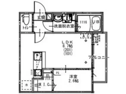 ケイアイ レジデンス 北小金3(1LDK/1階)の間取り写真