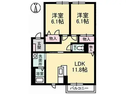シャンベールA・B棟(2LDK/2階)の間取り写真