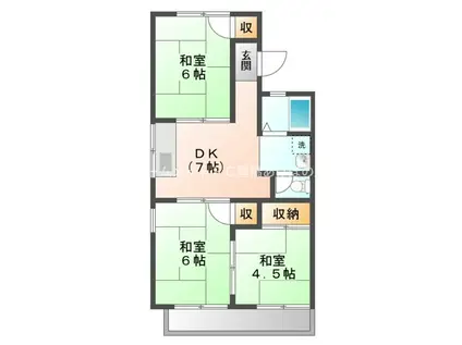 カースル50 A(3DK/1階)の間取り写真