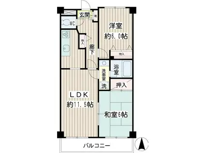 グレース川崎(2LDK/10階)の間取り写真