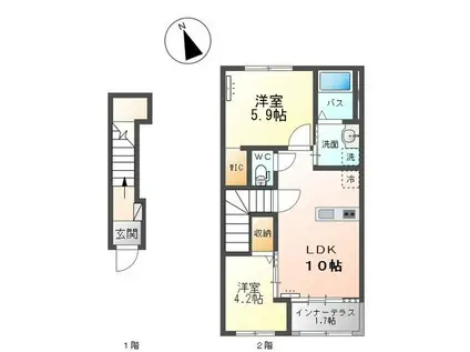 アルカンシエルII(2LDK/2階)の間取り写真