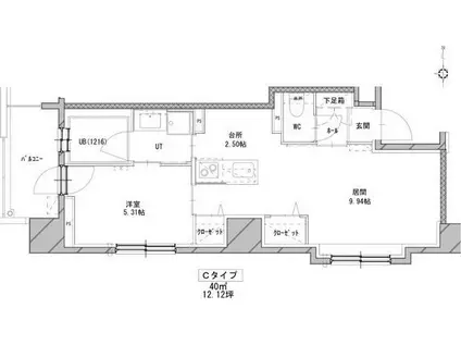 エンバシープレイス(1LDK/4階)の間取り写真