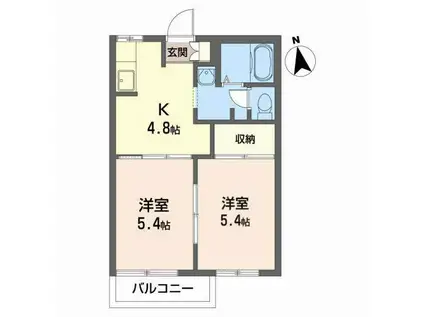 グランパティオ北上D(2K/2階)の間取り写真