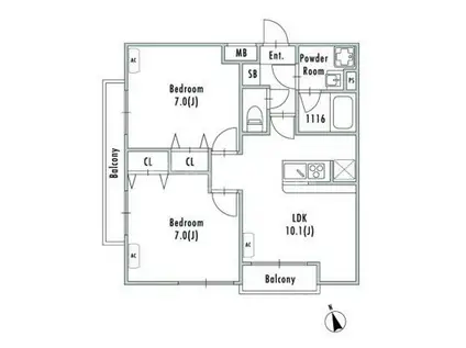 GRANPASEO船堀(2LDK/5階)の間取り写真