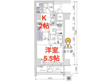 ルクシェール横濱生麦(1K/5階)の間取り写真