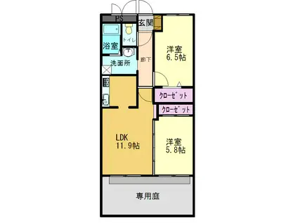 グリーンコート加古川2番館(2LDK/1階)の間取り写真