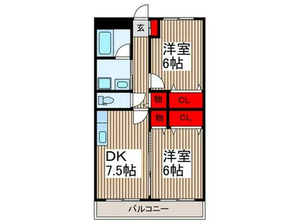 エレガンスライム(2DK/2階)の間取り写真