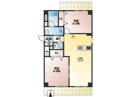 ロイヤルリー(2LDK/6階)の間取り写真