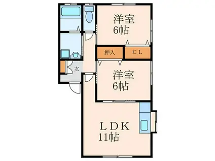 エスポワールW(2LDK/1階)の間取り写真