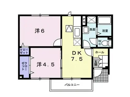 グラン・すずかぜの丘C(2DK/1階)の間取り写真